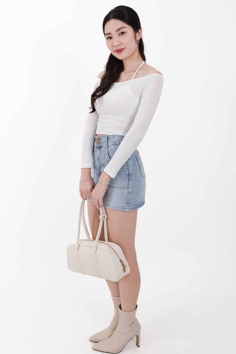 Ode Offshoulder Halter Sleeved Top in White