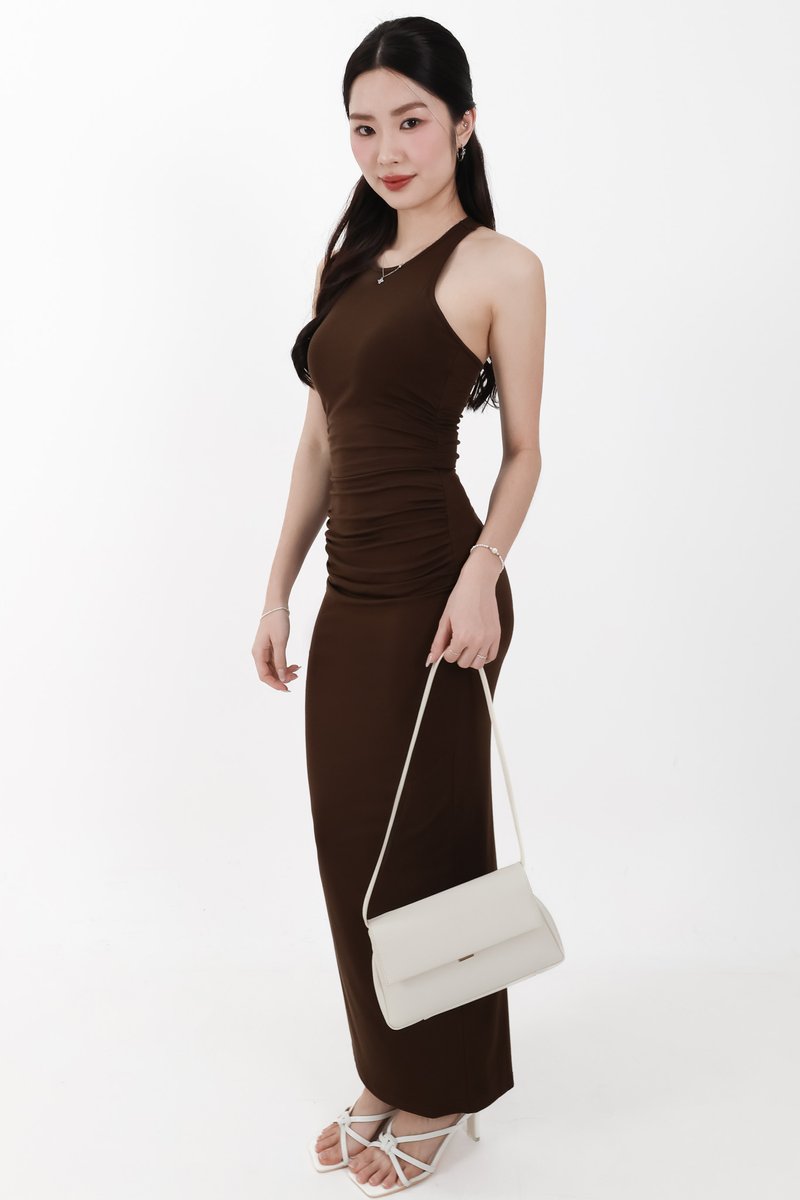 Corina Co-ord Ruched Maxi Skirt in Dark Brown ( Regular Length )