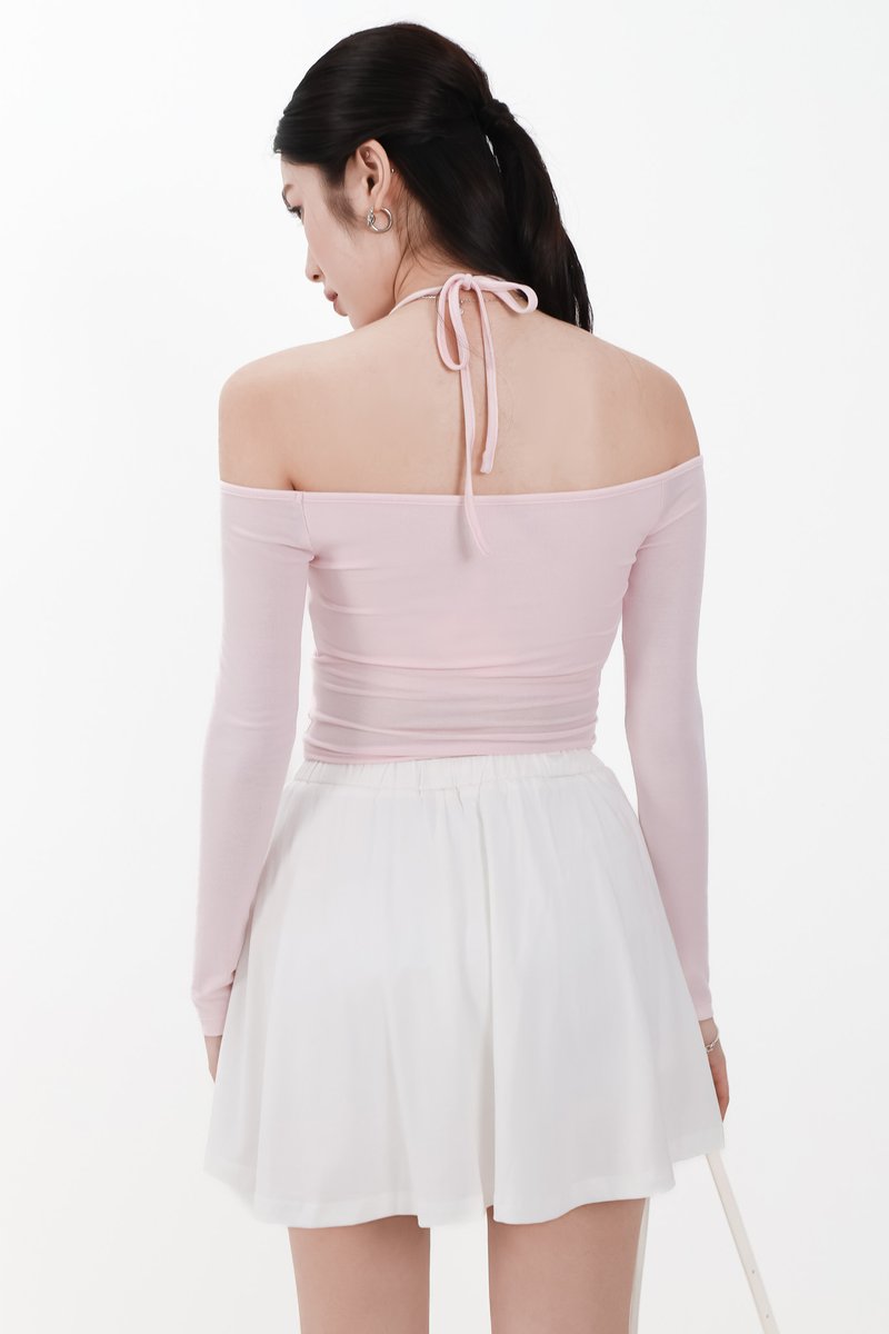 Ode Offshoulder Halter Sleeved Top in Light Pink