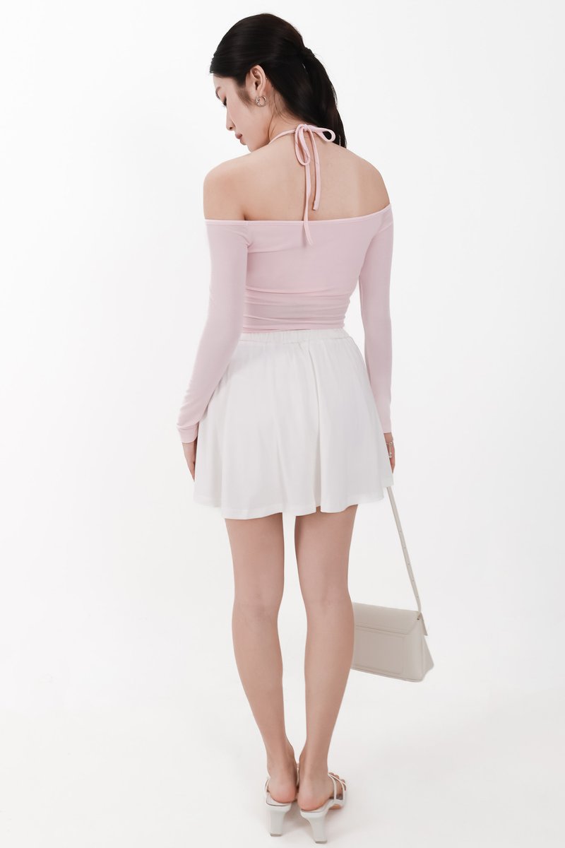 Ode Offshoulder Halter Sleeved Top in Light Pink