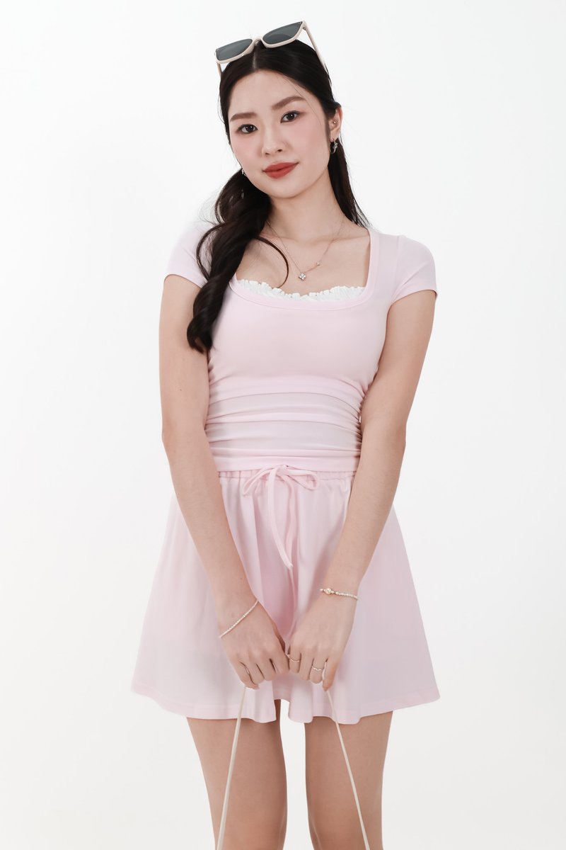 Carol Co-ord Contrast Tee in Pink