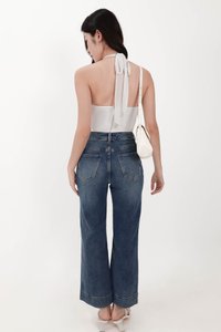 Sam Straight Cut Cuffed Hem Denim Jeans in Dark Wash ( Petite Length )