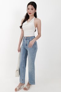 Sam Straight Cut Cuffed Hem Denim Jeans in Light Wash ( Regular Length )