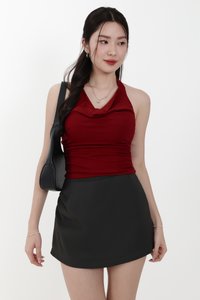 Catrine Cowl Neck Top in Dark Red