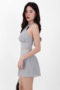 Camila Co-ord Halter Ruched Top in Light Grey Blue