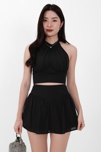 Camila Co-ord Halter Ruched Top in Black