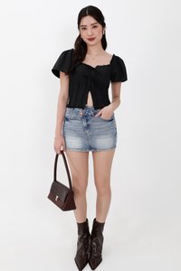 Frida Flutter Sleeved Top in Black
