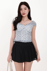 Paula Plaid Sleeved Top in Light Blue