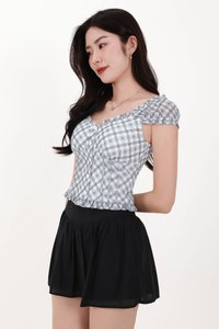 Paula Plaid Sleeved Top in Light Blue