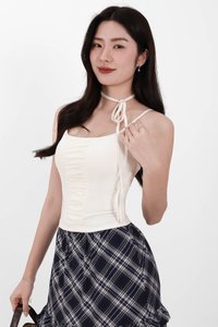 Roxanne Ruched Top with Sash in White