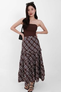 Piper Pleated Maxi Skirt in Brown ( Petite Length )