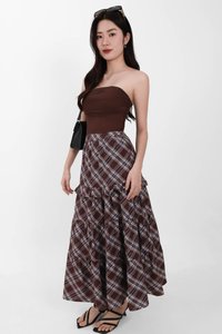 Piper Pleated Maxi Skirt in Brown ( Petite Length )