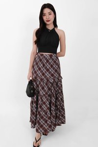 Piper Pleated Maxi Skirt in Brown ( Regular Length )