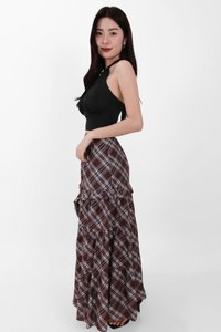 Piper Pleated Maxi Skirt in Brown ( Regular Length )