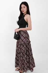 Piper Pleated Maxi Skirt in Brown ( Regular Length )