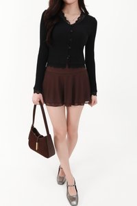 RESTOCKS | Rayn Ribbed Lace Trim Cardigan in Black