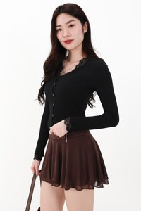 RESTOCKS | Rayn Ribbed Lace Trim Cardigan in Black