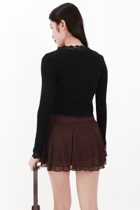 RESTOCKS | Rayn Ribbed Lace Trim Cardigan in Black