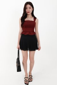 Pam Pleated Peplum Two Way Top in Dark Red