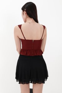 Pam Pleated Peplum Two Way Top in Dark Red