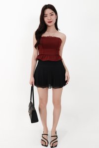 Pam Pleated Peplum Two Way Top in Dark Red