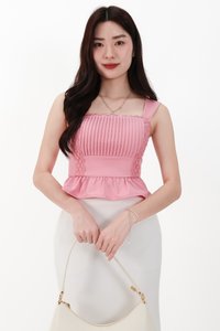 Pam Pleated Peplum Two Way Top in Pink