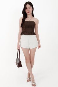 Pam Pleated Peplum Two Way Top in Dark Brown