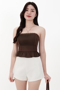 Pam Pleated Peplum Two Way Top in Dark Brown