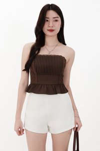Pam Pleated Peplum Two Way Top in Dark Brown