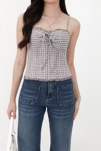 RESTOCKS | Piona Plaid Bustier Top in Brown Grey Plaid