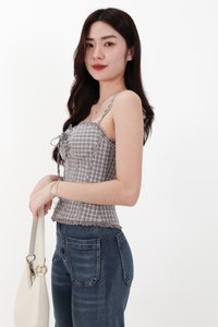 RESTOCKS | Piona Plaid Bustier Top in Brown Grey Plaid