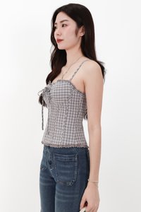 RESTOCKS | Piona Plaid Bustier Top in Brown Grey Plaid