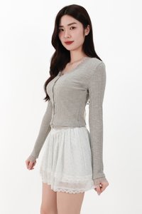 RESTOCKS | Rayn Ribbed Lace Trim Cardigan in Light Grey