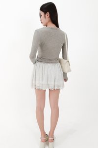 RESTOCKS | Rayn Ribbed Lace Trim Cardigan in Light Grey