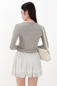 RESTOCKS | Rayn Ribbed Lace Trim Cardigan in Light Grey