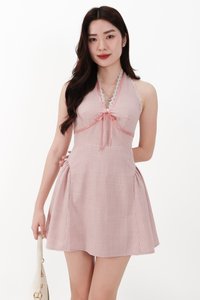 CNY2026 | Ginny Gingham Halter Romper Dress in Soft Pink
