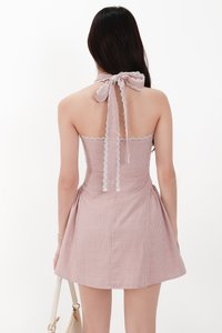 CNY2026 | Ginny Gingham Halter Romper Dress in Soft Pink
