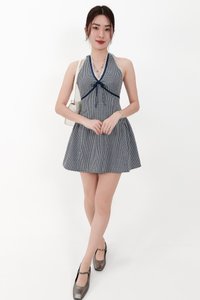CNY2026 | Ginny Gingham Halter Romper Dress in Midnight Navy