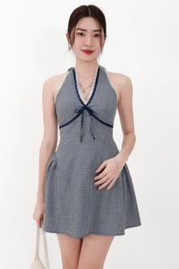 CNY2026 | Ginny Gingham Halter Romper Dress in Midnight Navy