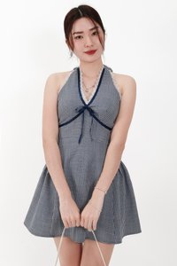 CNY2026 | Ginny Gingham Halter Romper Dress in Midnight Navy
