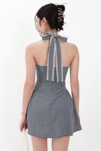 CNY2026 | Ginny Gingham Halter Romper Dress in Midnight Navy