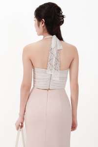 CNY2026 | Lamie Lace Mesh Halter Top in White X Nude