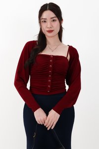 CNY2026 | Bora Bolero Ruched Top Set in Dark Red
