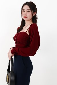 CNY2026 | Bora Bolero Ruched Top Set in Dark Red