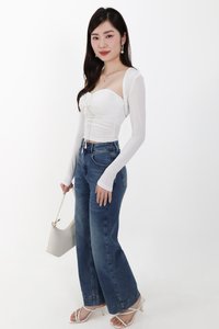 Sam Straight Cut Cuffed Hem Denim Jeans in Dark Wash ( Regular Length )