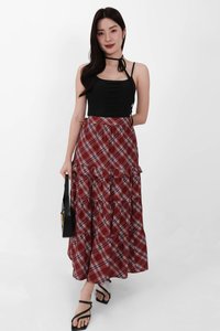 Piper Pleated Maxi Skirt in Red ( Petite Length )