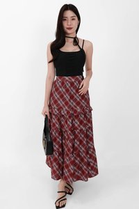 Piper Pleated Maxi Skirt in Red ( Petite Length )