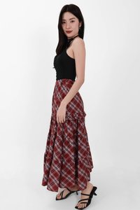 Piper Pleated Maxi Skirt in Red ( Petite Length )