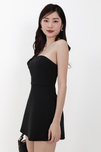 Francie Flare Romper Dress in Black