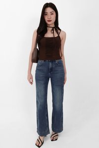 Roxanne Ruched Top with Sash in Brown